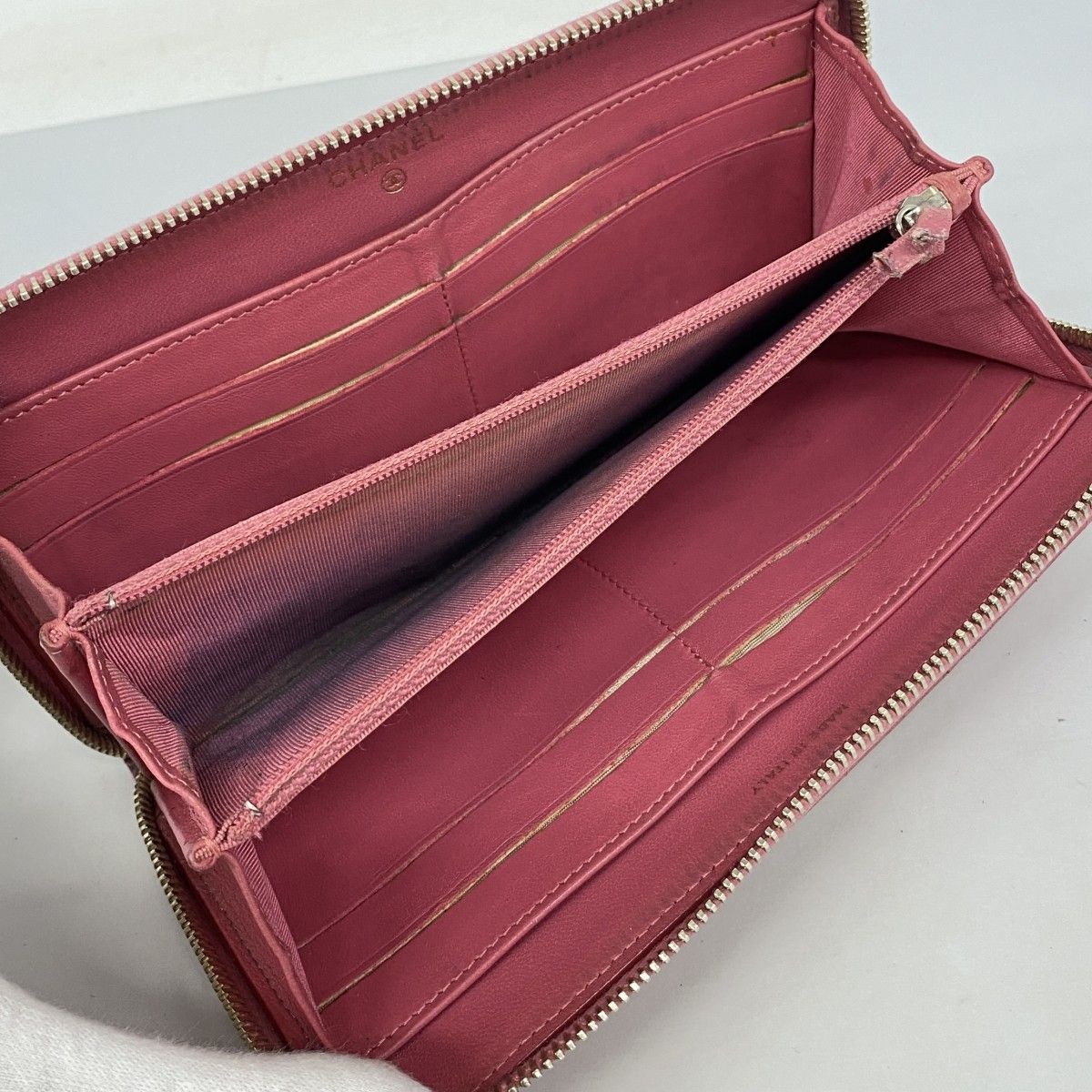 6ac2617】シャネル 長財布 マトラッセ ラムスキン ピンク ゴールド金具