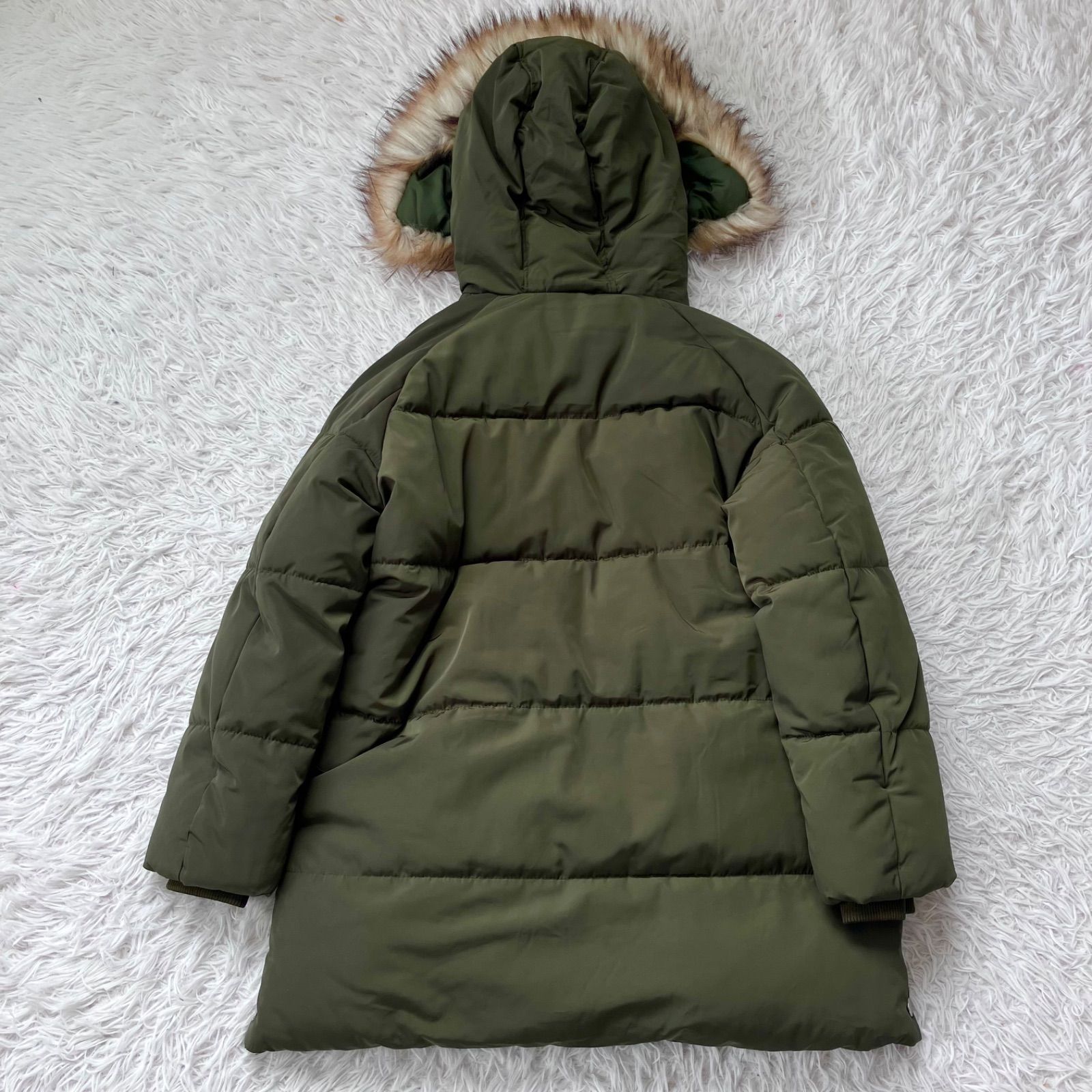 美品 ZARA 中綿ジャケット ダウンコート アウター カーキ ザラ ファー 