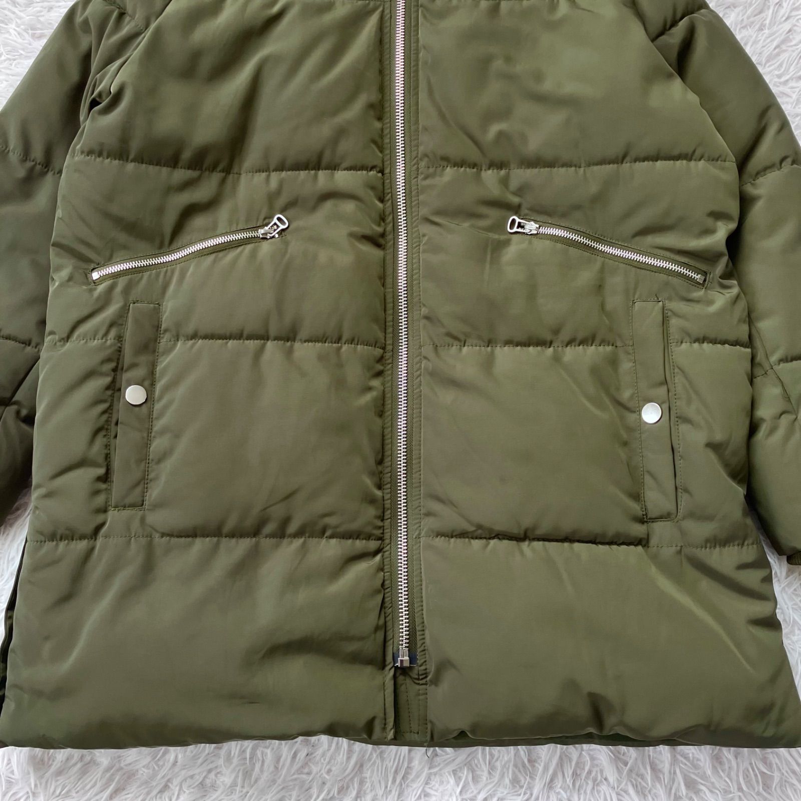美品 ZARA 中綿ジャケット ダウンコート アウター カーキ ザラ ファー 
