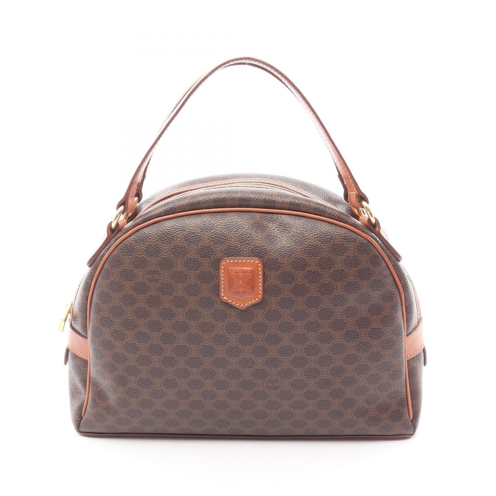 CELINE ハンドバッグ マカダム柄 PVC レザー キャンバス ブラウン セリーヌ CELINE ハンドバッグ マカダム ダークブラウン PVC