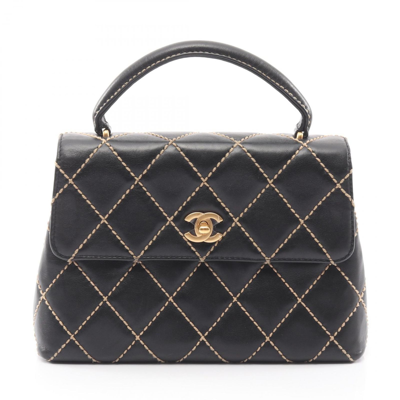 CHANEL 黒 キルティング ハンドバッグ　ワイルドスティチ？ シャネル CHANEL ハンドバッグ ワイルドステッチ トップハンドル