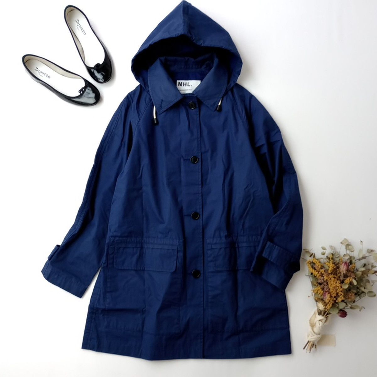 MHL マーガレットハウエル フード2WAY ステンカラーコート フーディー