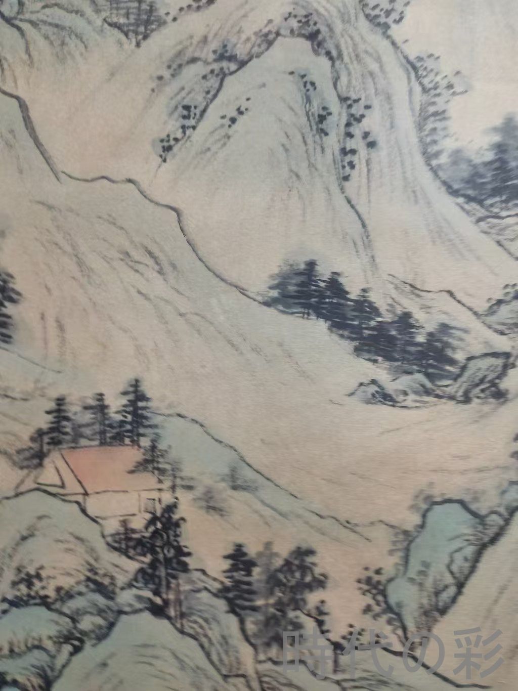 中国古美術.清時代.王原祁款.山水図.宣紙画.三尺手描き.肉筆.掛け軸