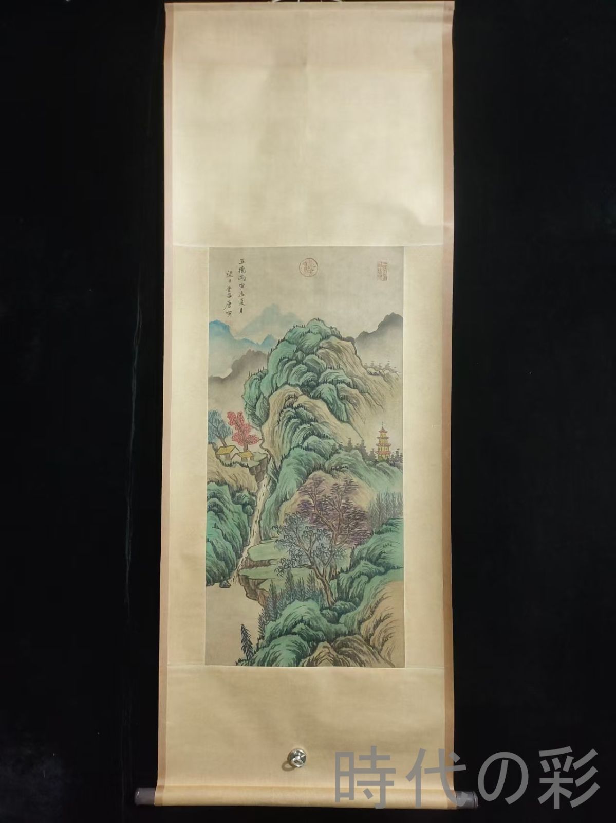 中国古美術.明時代.唐寅款.山水図.宣紙画.三尺手描き.肉筆.掛け軸.絵画