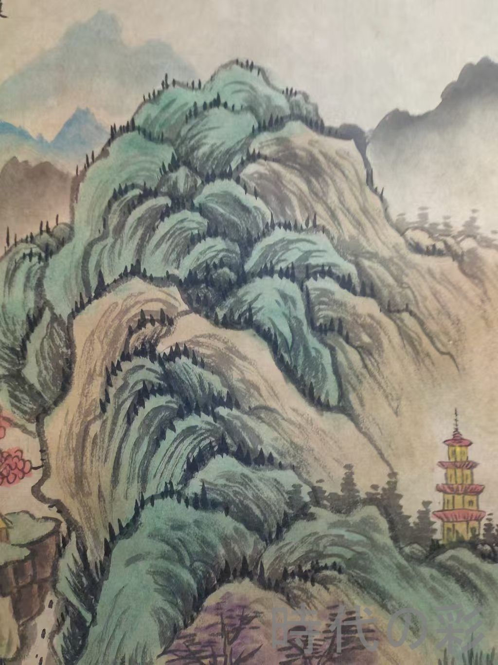 中国古美術.明時代.唐寅款.山水図.宣紙画.三尺手描き.肉筆.掛け軸.絵画