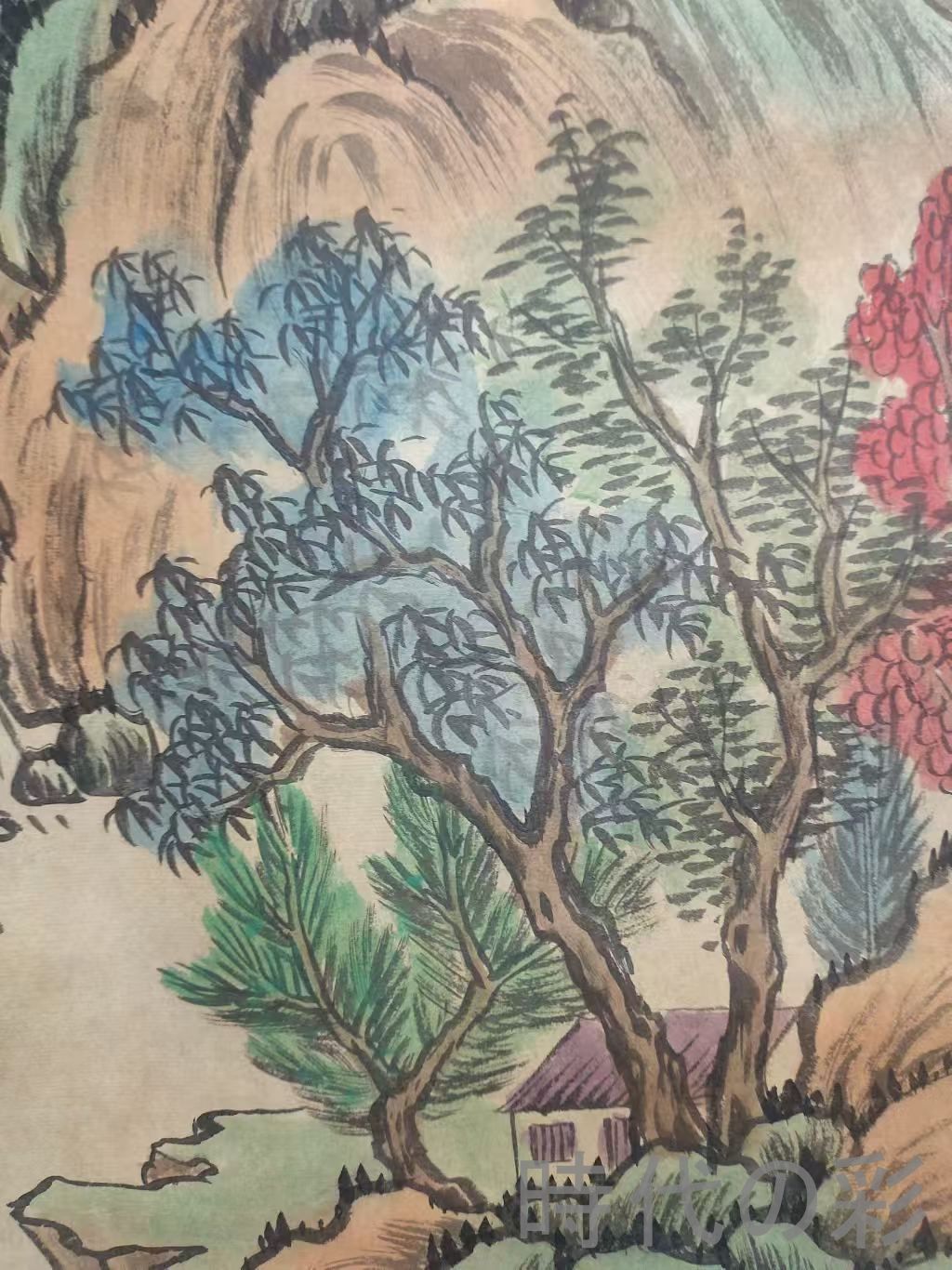 中国古美術.明時代.唐寅款.山水図.宣紙画.三尺手描き.肉筆.掛け軸.絵画