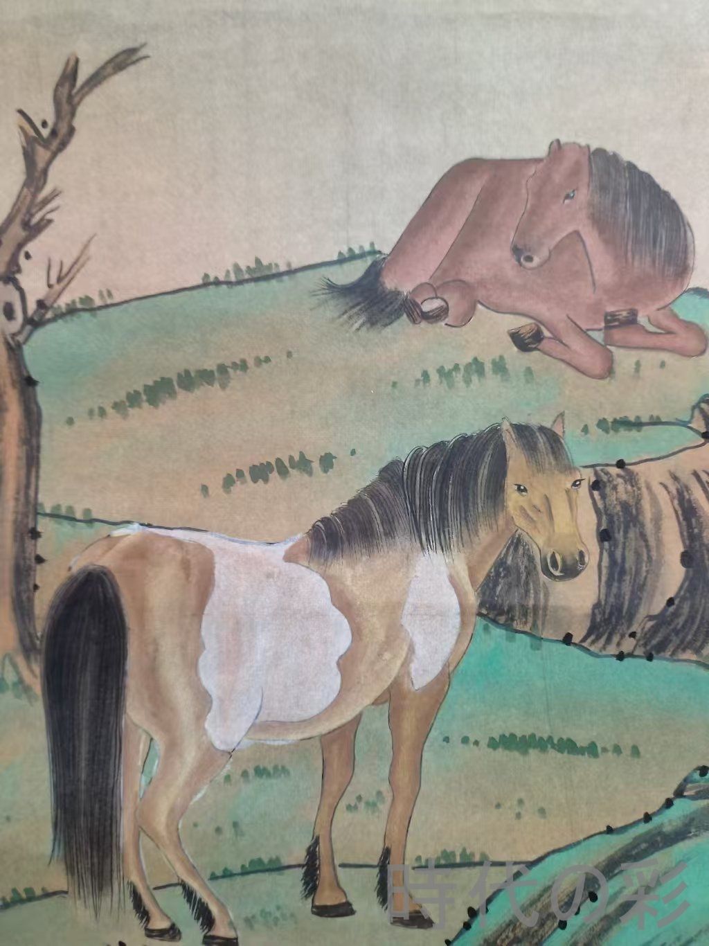 中国古美術.清時代.郎世寧款.駿馬図.宣紙画.三尺手描き.肉筆.掛け軸