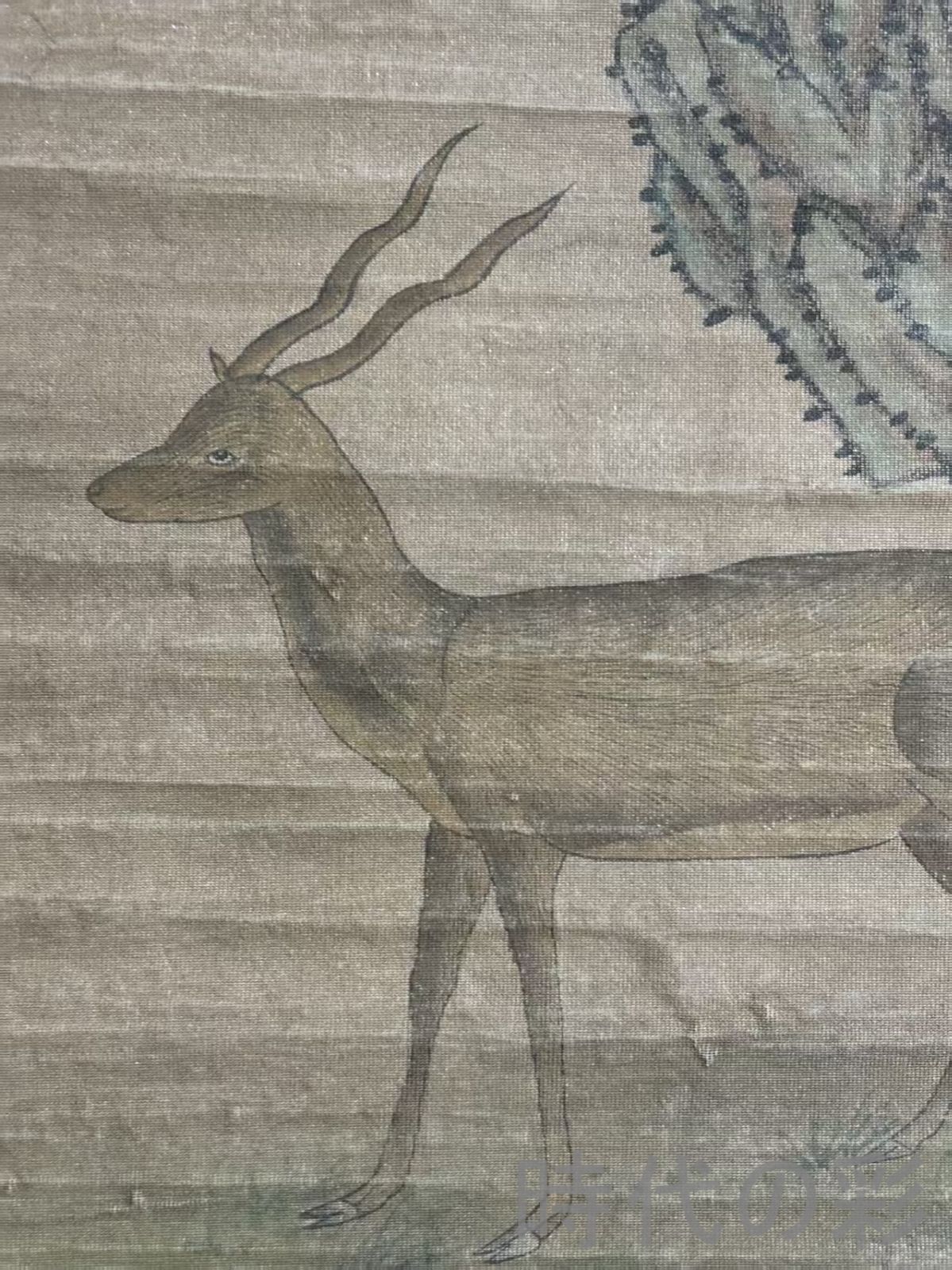 中国古美術.清時代.郎世寧款.松鹿図.絹布画.三尺手描き.肉筆.掛け軸