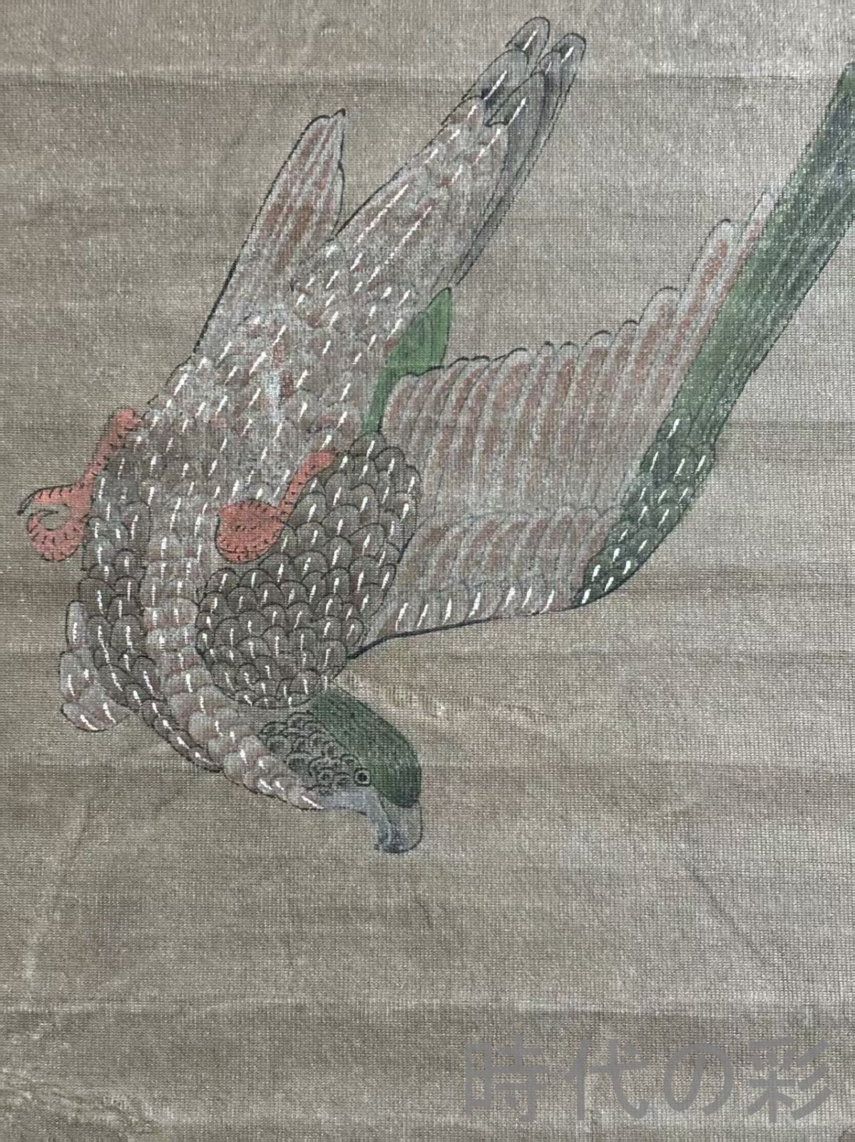 中国古美術.明時代.趙孟?款.花鳥図.絹布画.三尺手描き.肉筆.掛け軸