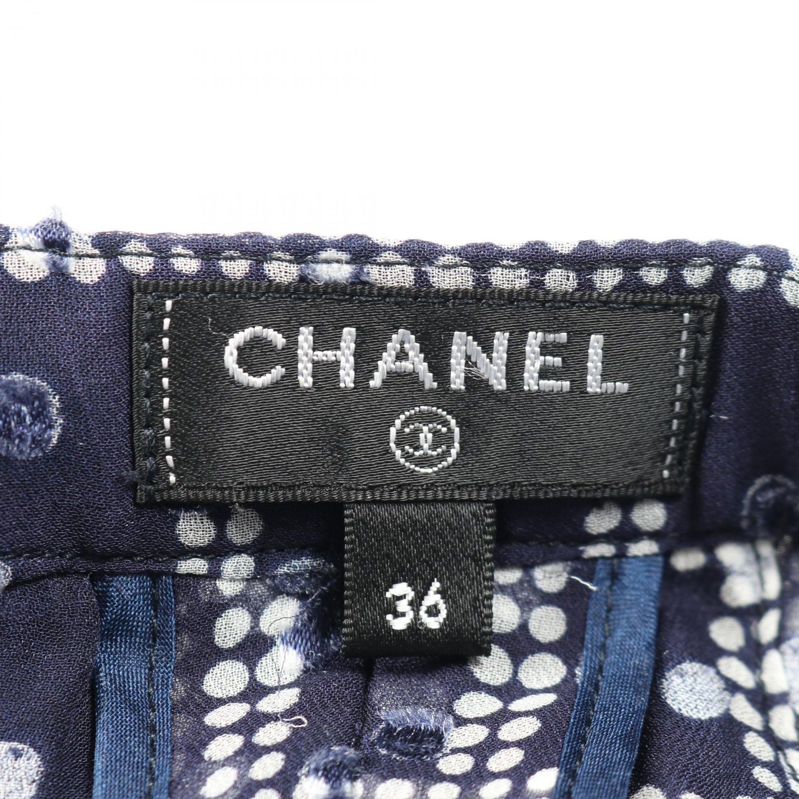 シャネル CHANEL パンツ P63215V45909 ネイビー/白 シルク パンツ