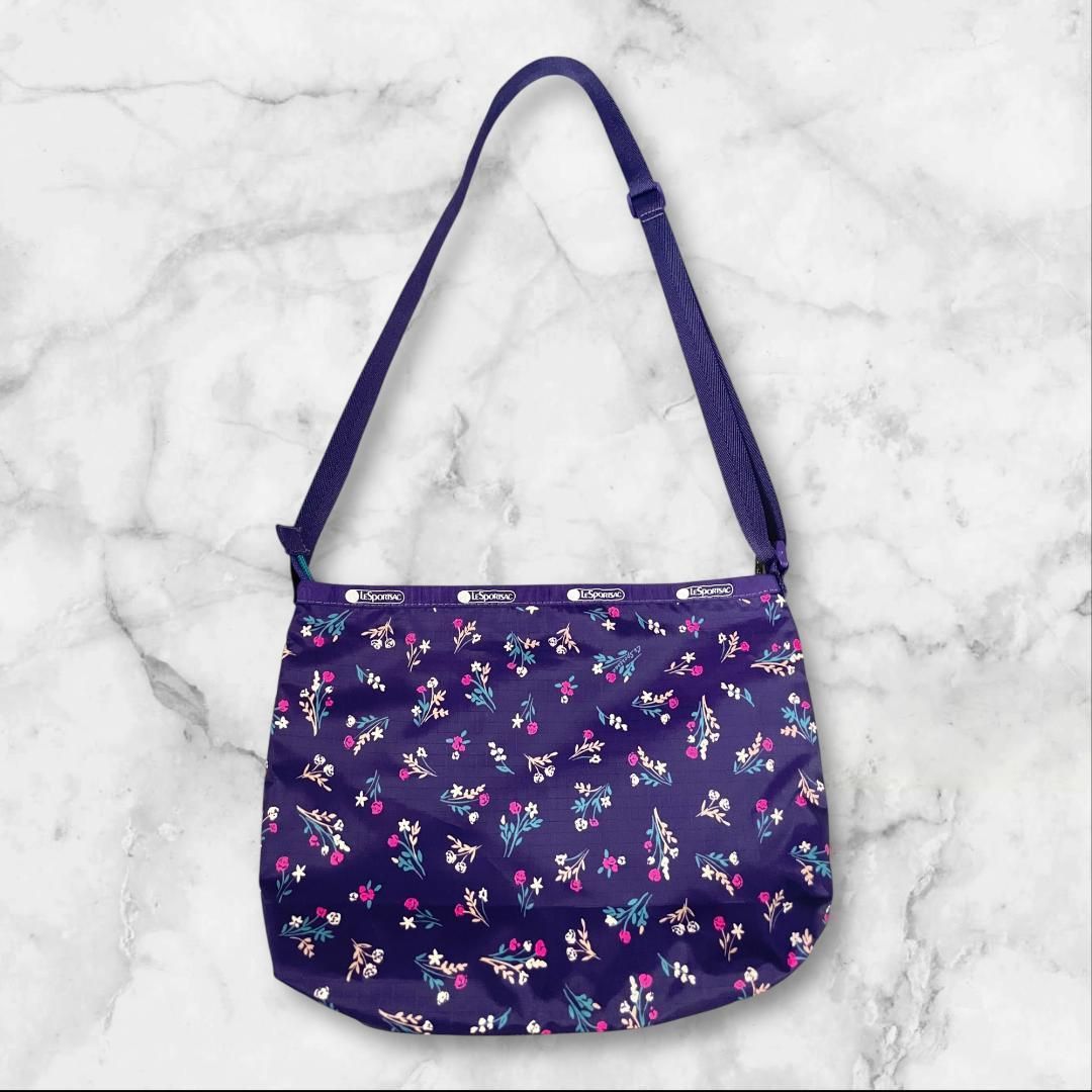LeSportsac ショルダーバッグ 花柄 パープル 軽量 ダブルファスナー