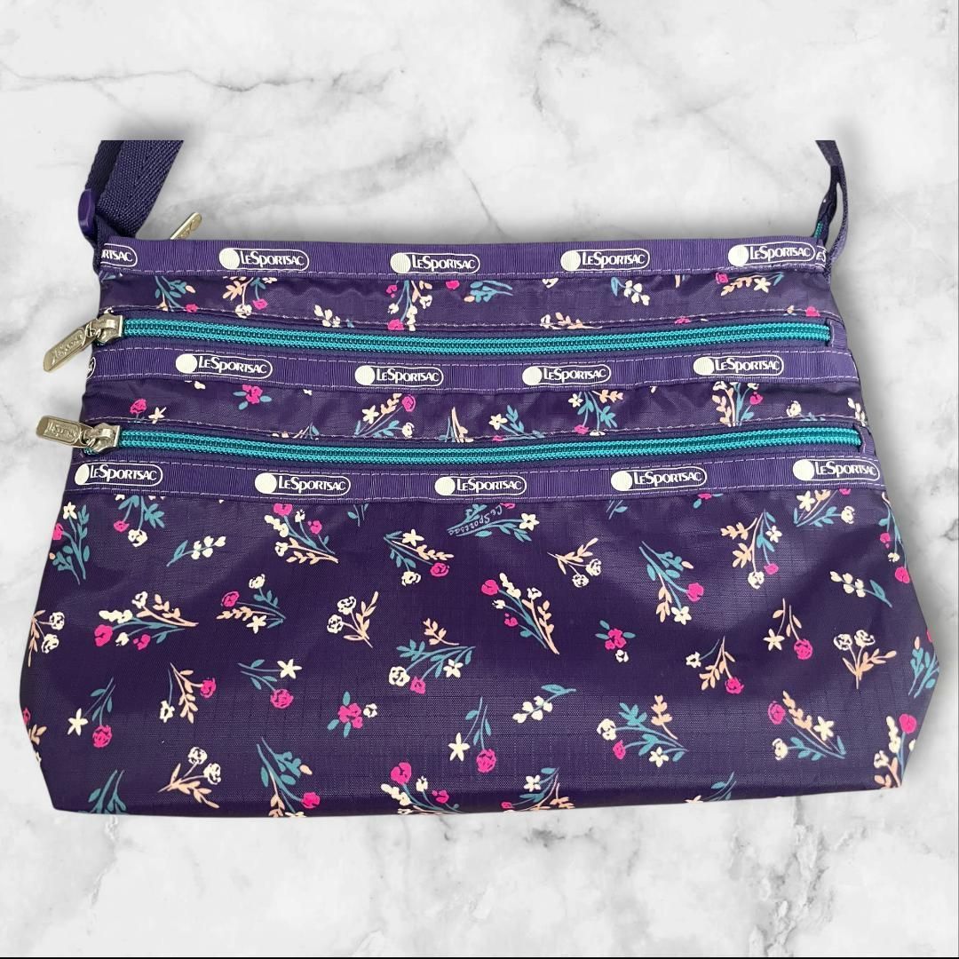 LeSportsac ショルダーバッグ 花柄 パープル 軽量 ダブルファスナー