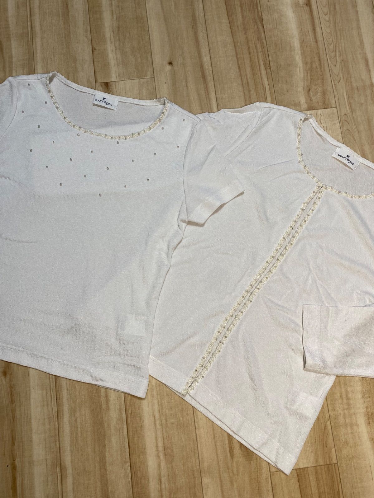 美品 Courrèges クレージュ サマーニット アンサンブル カーディガン クレージュ Courreges カーディガン アンサンブル 白 サマーニット 9R