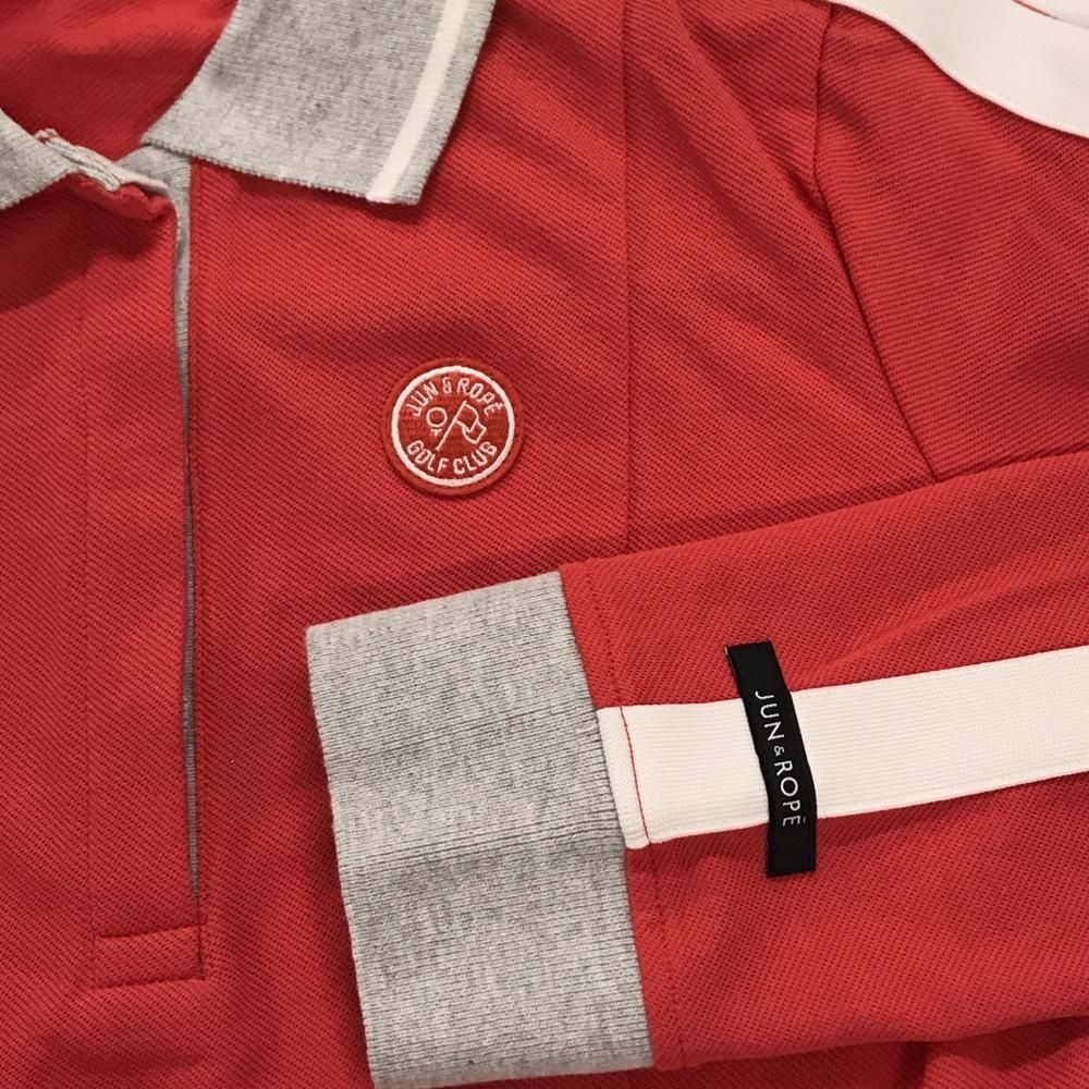 ジュンアンドロペ 長袖ポロシャツ レッド系 袖ライン レディース M