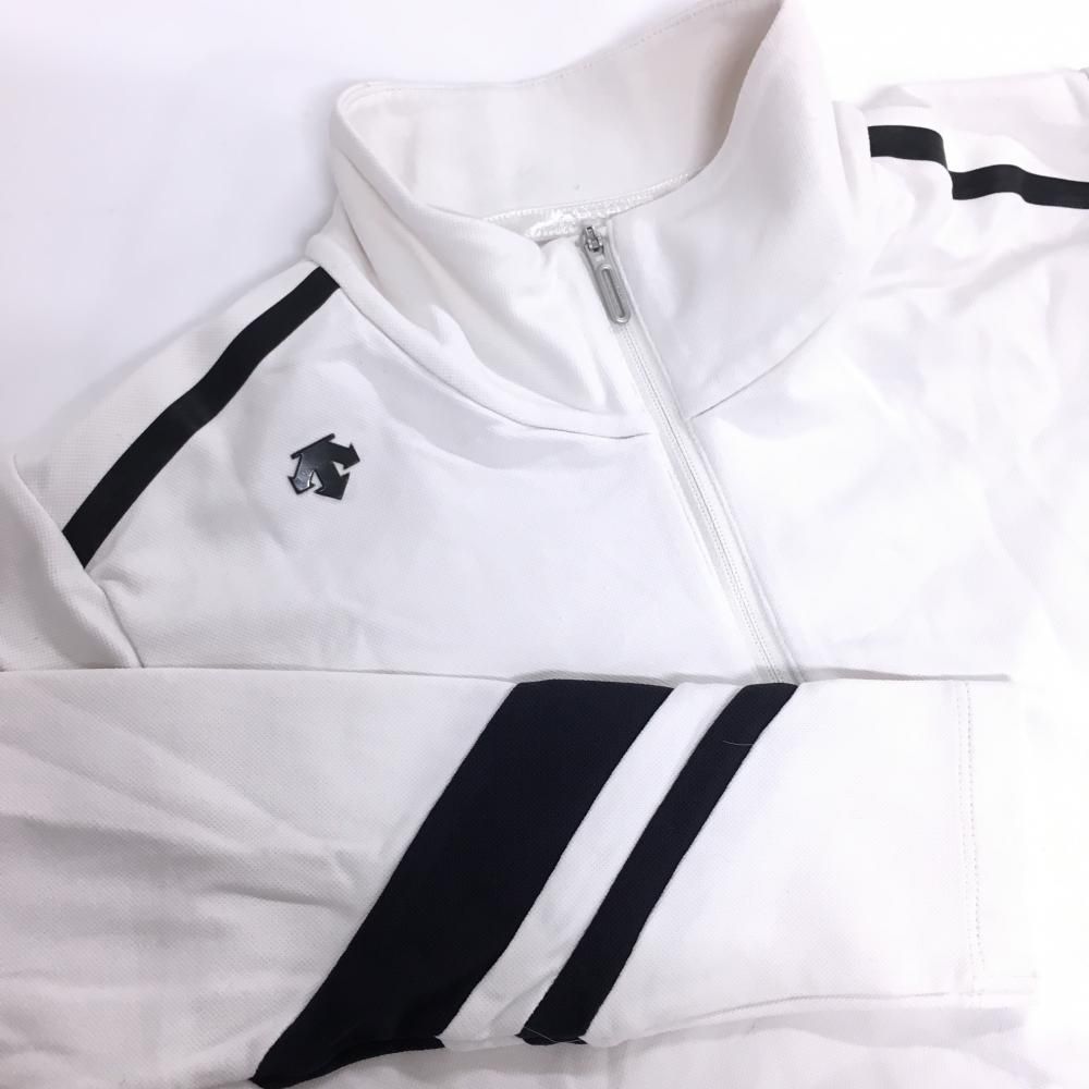 デサントゴルフ 長袖ハイネックシャツ 白×黒 肩ロゴ ハーフジップ 中田