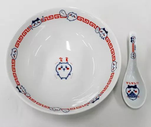 中古】皿・茶碗 ちいかわ＆ハチワレ ラーメンどんぶり＆レンゲセット