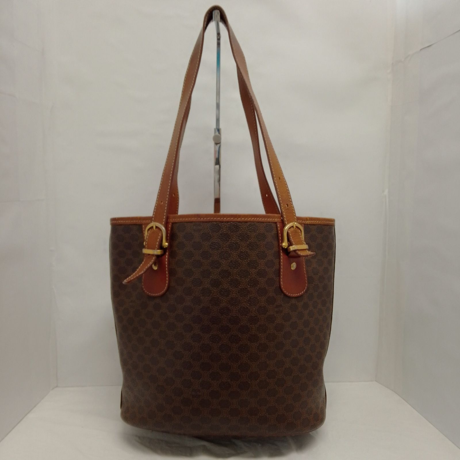 【中古】CELINE バケツ型　マカダムトートバッグ　バケットバッグ APZ05 セリーヌ マカダム バケツ型 ハンドバッグ ゴールド金具