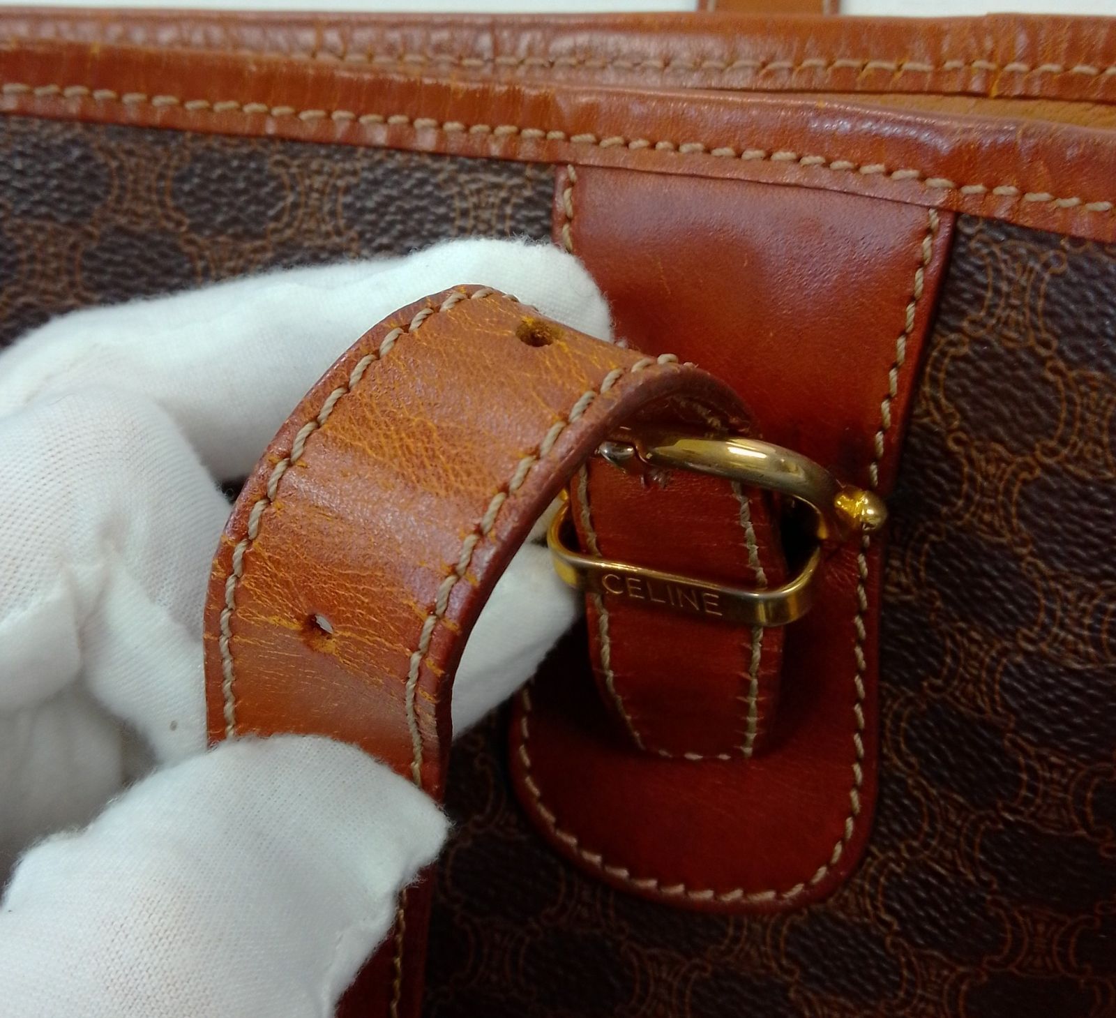 APZ05 セリーヌ マカダム バケツ型 ハンドバッグ ゴールド金具