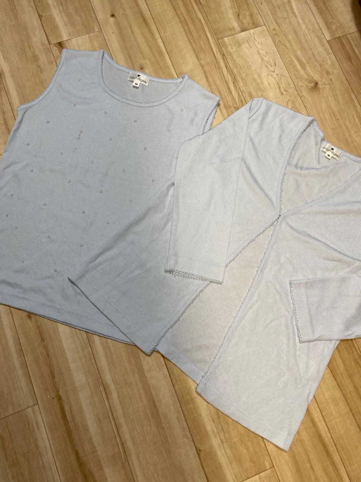 クレージュ Courreges アンサンブル カーディガン ノースリーブ 水色