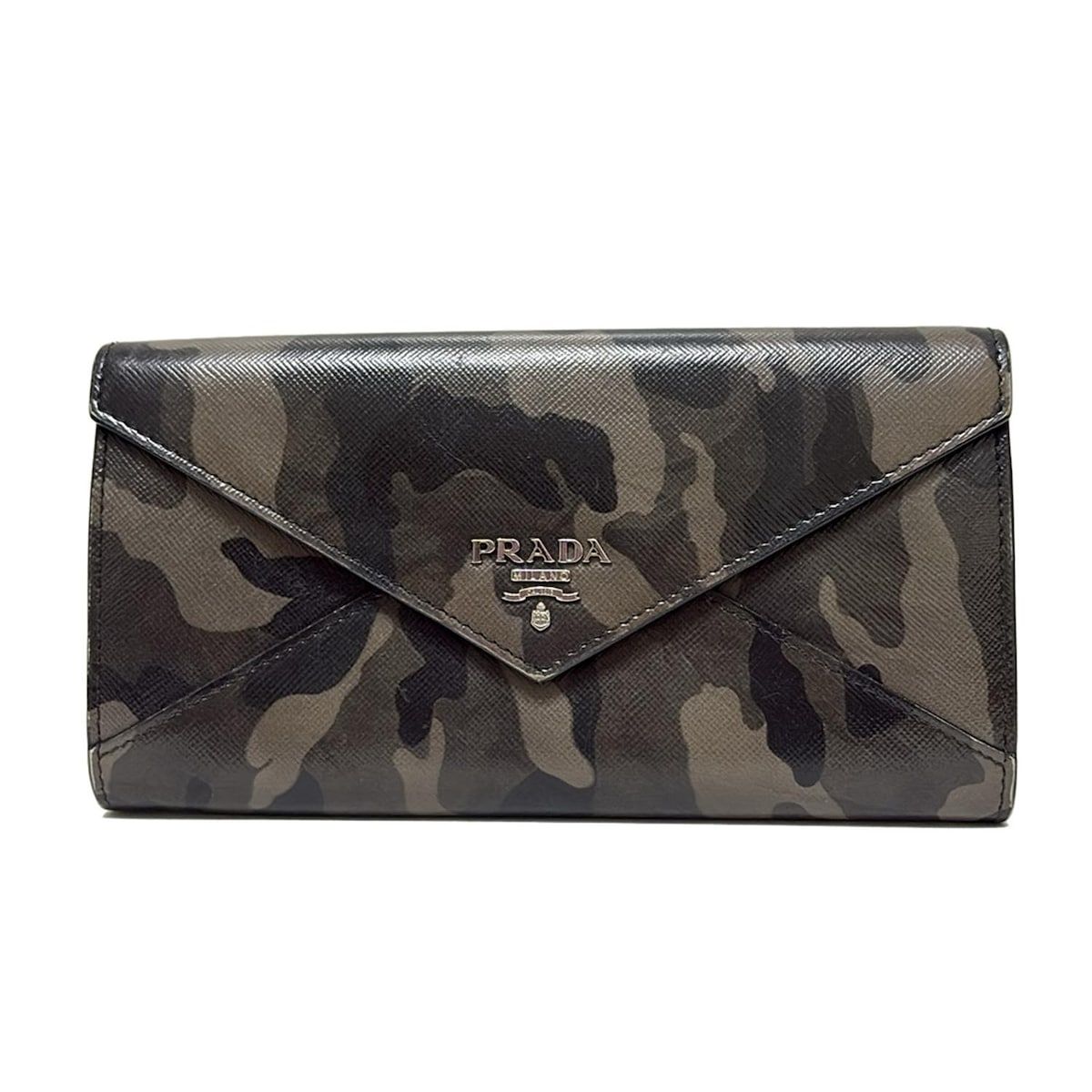 PRADA(プラダ) 長財布 - 黒×ベージュ×カーキ 迷彩柄 レザー - メルカリ