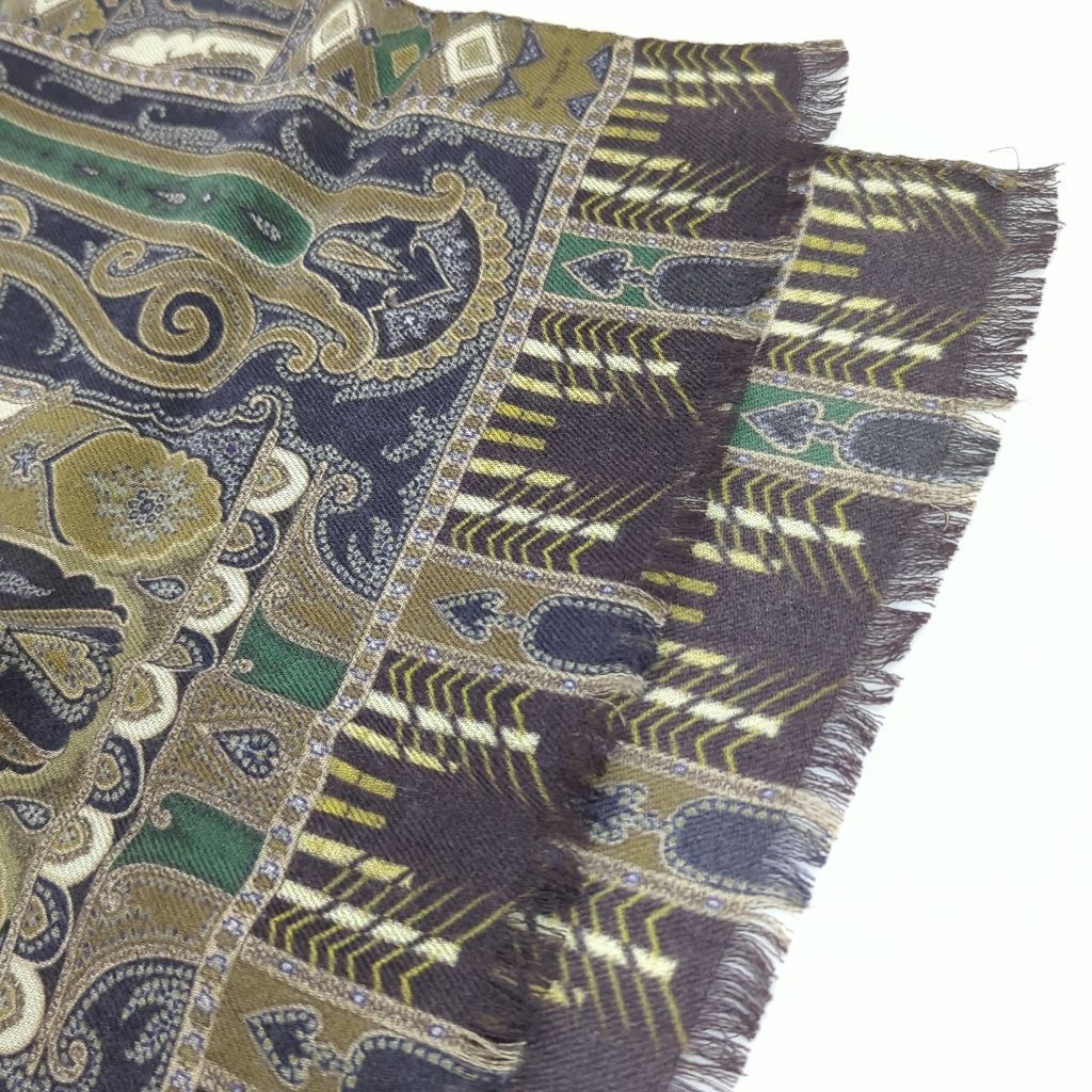 S エトロ ETRO ペイズリー柄 ストール ウール シルク 美品 緑 紺