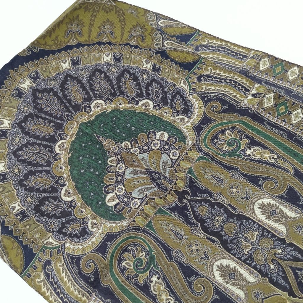 S エトロ ETRO ペイズリー柄 ストール ウール シルク 美品 緑 紺