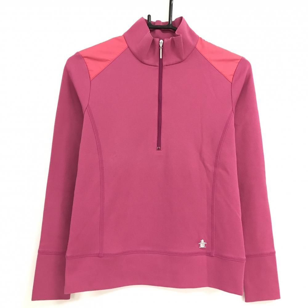 美品】マンシングウェア 長袖ハイネックシャツ ピンク ハーフジップ 肩