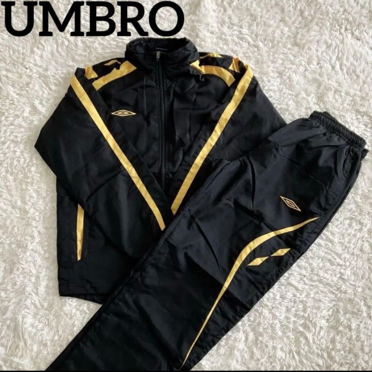 【美品】UMBRO　アンブロ　刺繍　黒×金　ナイロン　セットアップ　L 90s UMBRO アンブロ ナイロンセットアップ 刺繍ロゴ Y2K サイズL