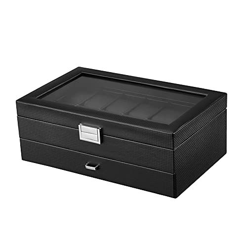 腕時計収納ケース 時計ケース 12本 時計 収納ボックス 2段式 アクセサリー 収納 ウォッチ 収納ケース コレクションケース PUレザー製 炭素繊維 3492 d 4 a 6