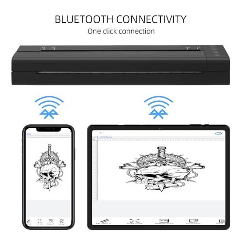 タトゥー転写ステンシルプリンター 113 E コードレスサーマルタトゥーマシン充電式 USB Bluetooth サーマルプリンターコピー機 10 個の転写用紙付き スマートフォン PC と互換性があります d 4677 91