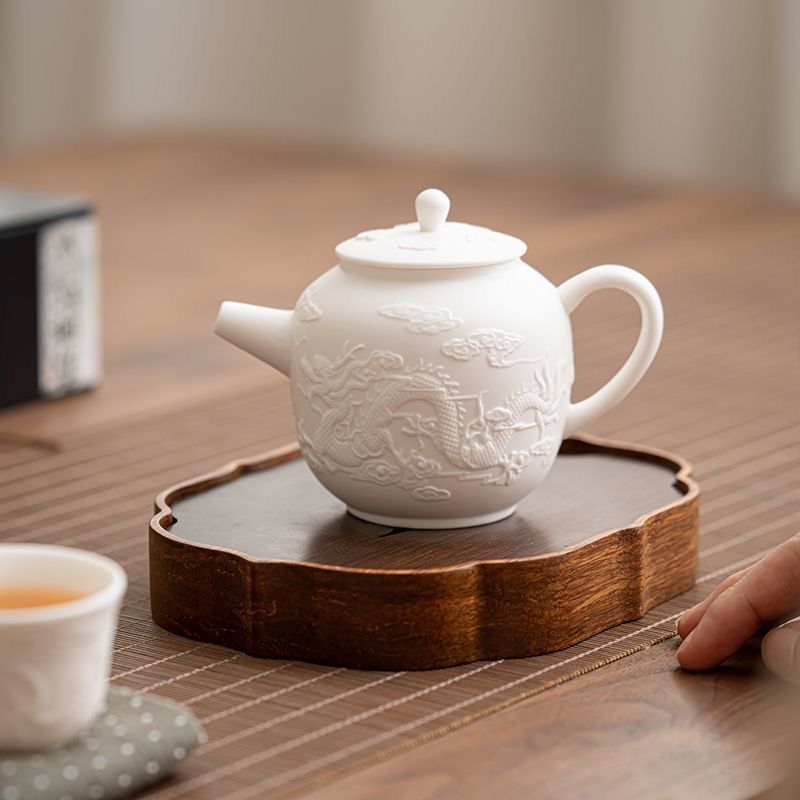 新品・未使用】 白磁 龍鳳茶壺 茶道具茶器 煎茶道具 美術品 工芸品