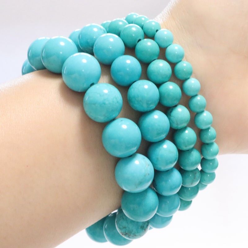 550 天然石ターコイズ（青緑色）トルコ石ブレスレット 6mm - メルカリ