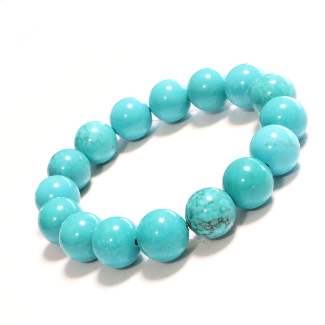 550 天然石ターコイズ（青緑色）トルコ石ブレスレット 8mm - メルカリ