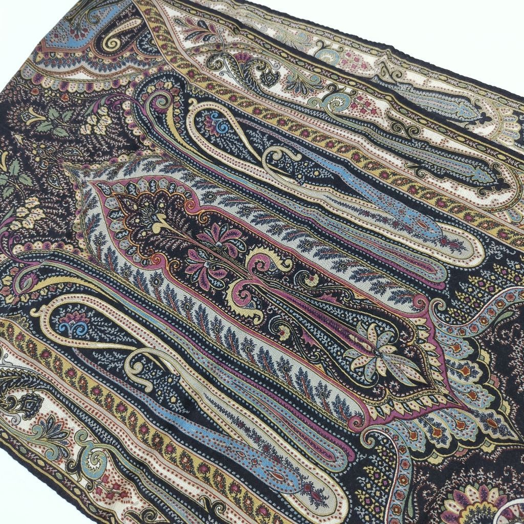 U エトロ ETRO ストール マフラー ペイズリー カシミヤ シルク 美品 黒