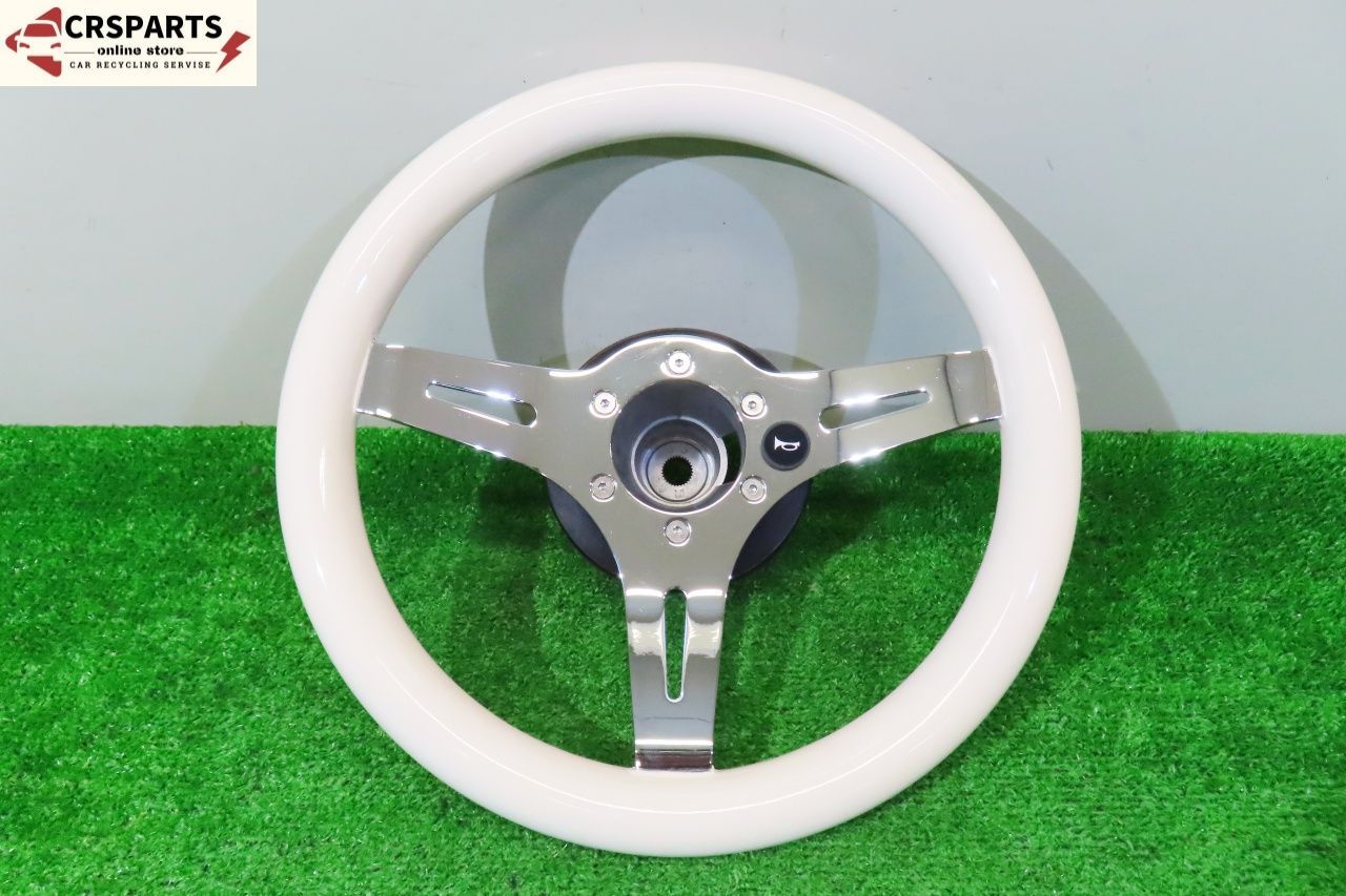 旧車 小径 ピュアホワイト 3本スポーク ステアリング ハンドル ◇取外