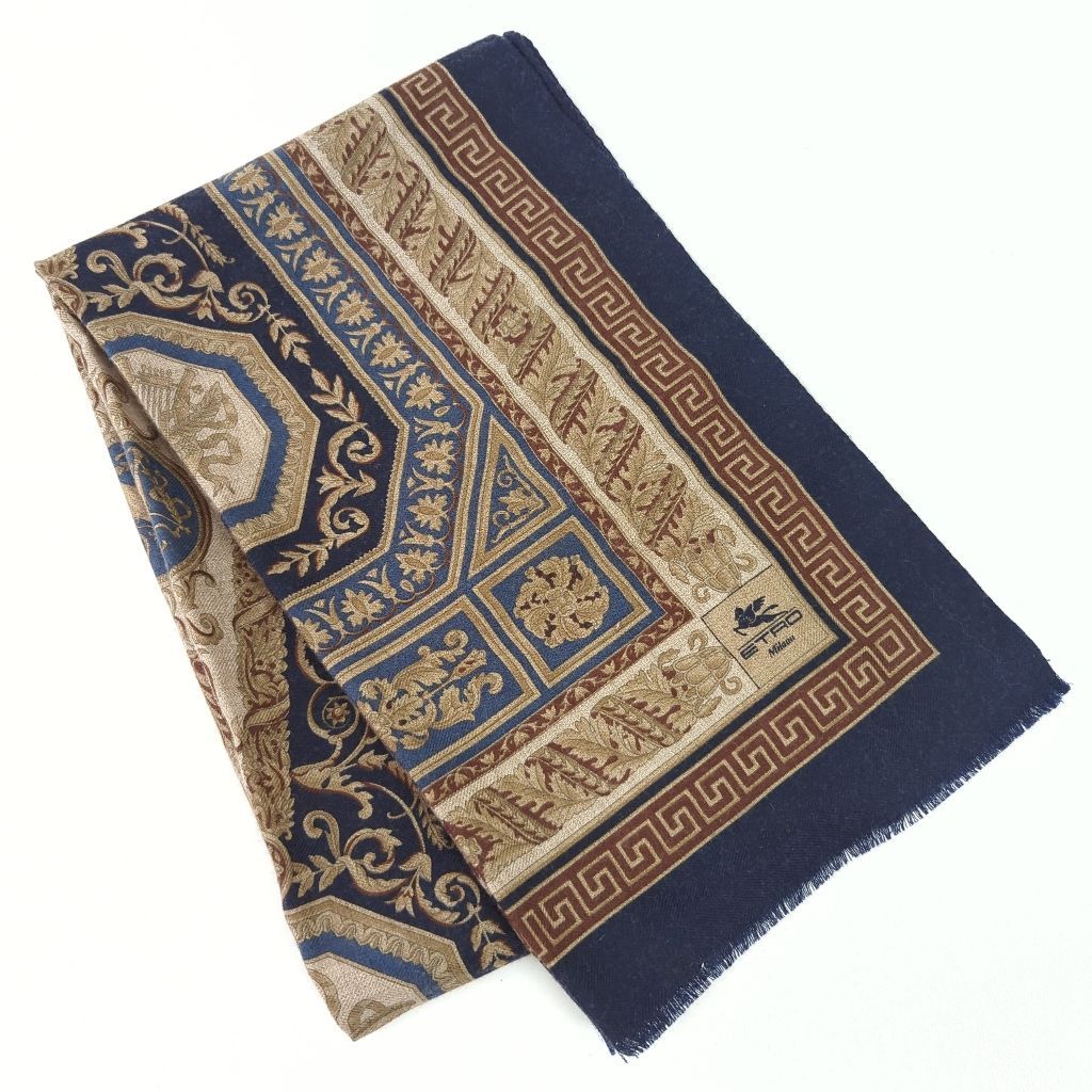 V エトロ ETRO マフラー ストール カシミヤ シルク ネイビー