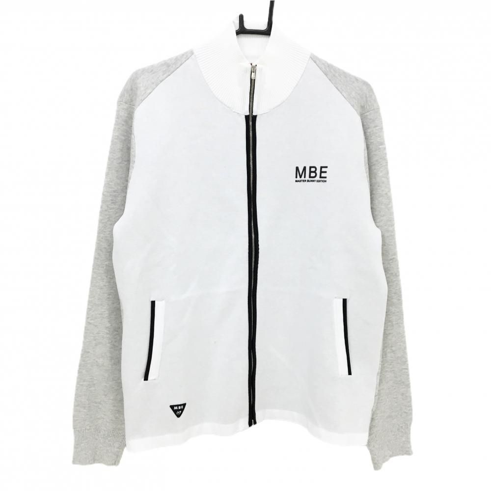 美品】マスターバニー ニットジャケット 白×杢グレー 切替 コットン混