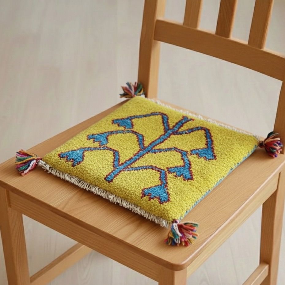 1点もの】ペルシャ ギャッベ 座布団サイズ 40×40cm イエロー 生命の樹