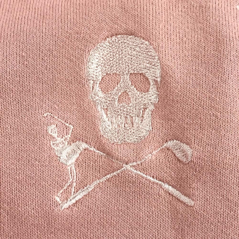 マークアンドロナ ジップパーカー ピンク×白 スカル刺しゅう総柄