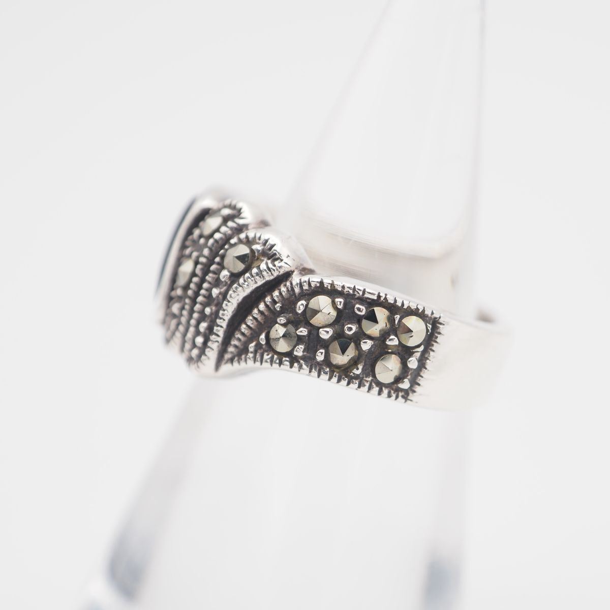 M364 オニキス風 マーカサイト マルカジット 925刻印 リング インレイ