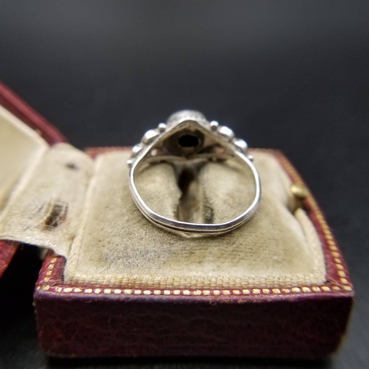 オニキス ラウンド フラワー アーム 925 シルバー ビンテージ リング