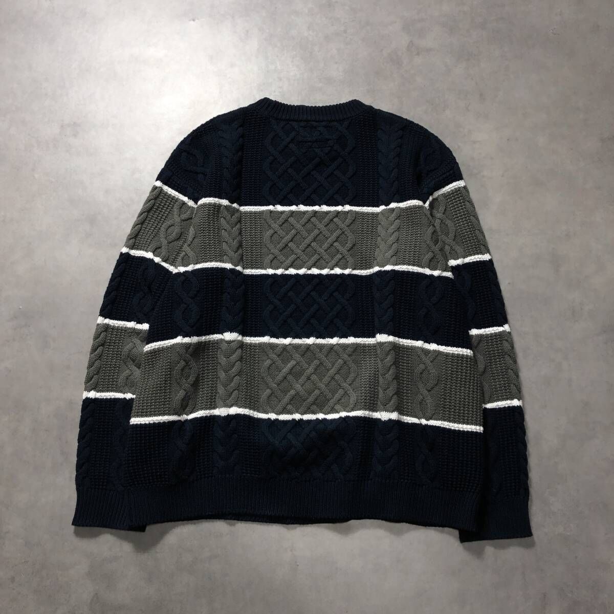 GQ4591◇NEIGHBORHOOD / L.L.Bean : 25aw BORDER CABLE KNIT◇M◇NAVY 