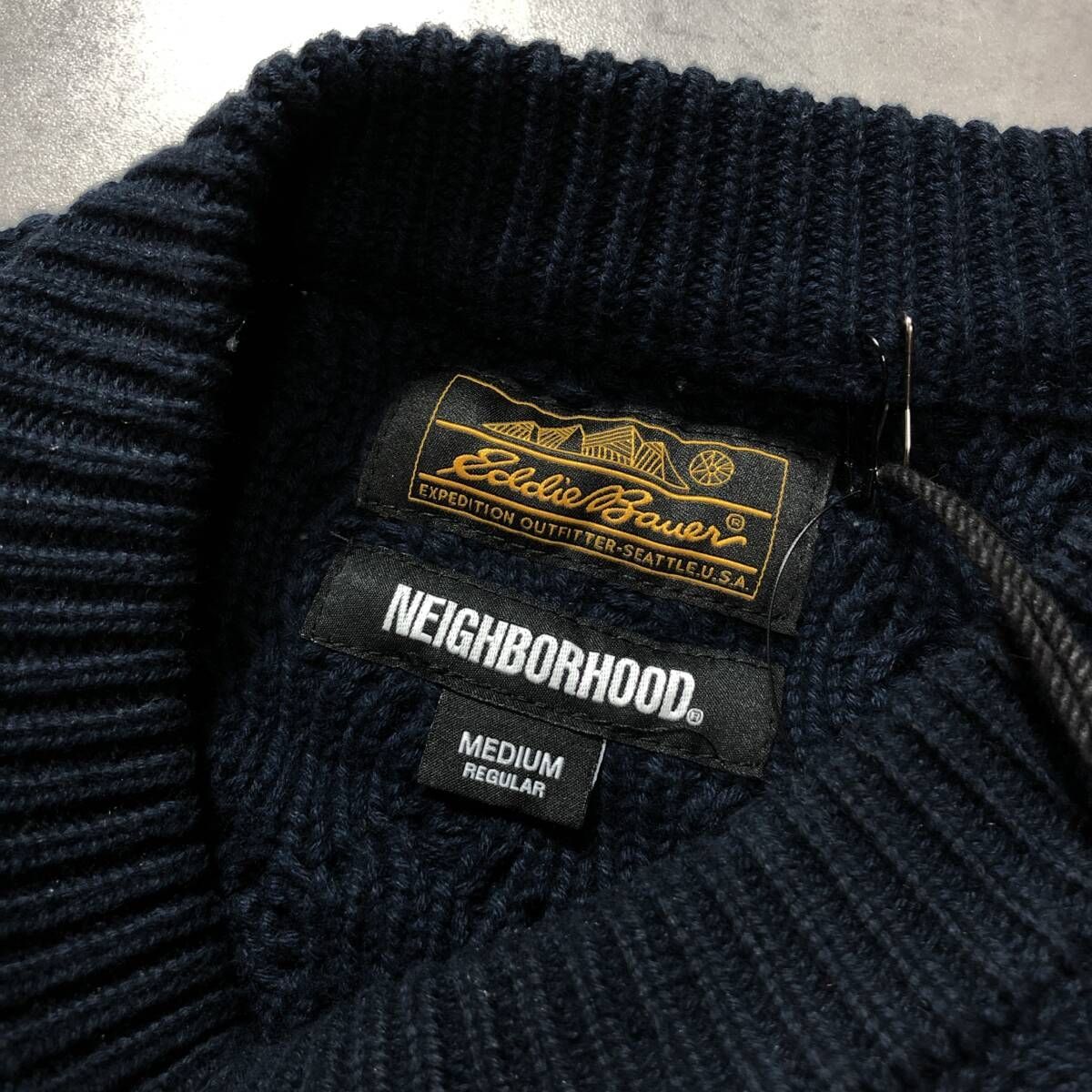 GQ4591◇NEIGHBORHOOD / L.L.Bean : 25aw BORDER CABLE KNIT◇M◇NAVY 