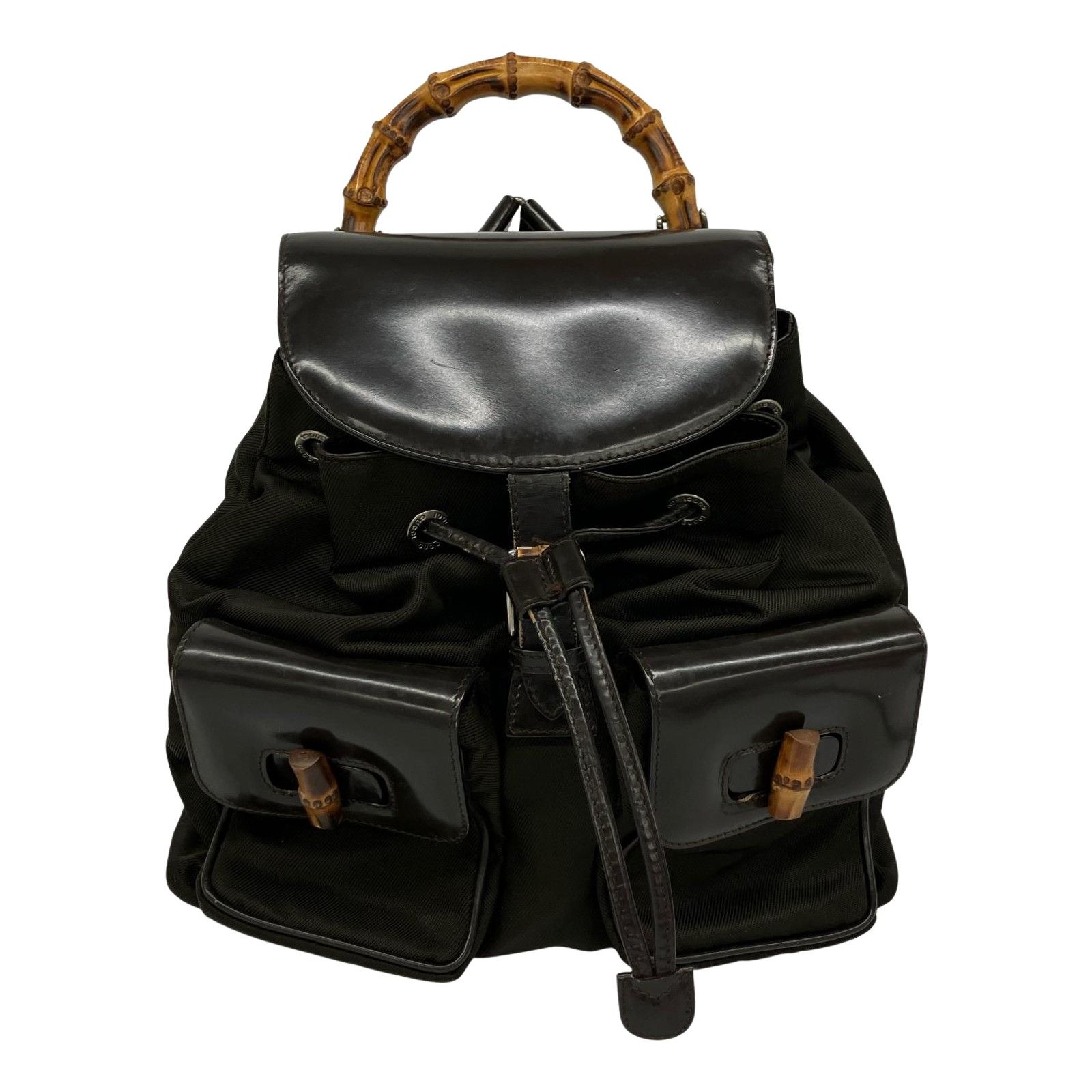 △△GUCCI グッチ バンブーリュックサック エナメル×ナイロン 