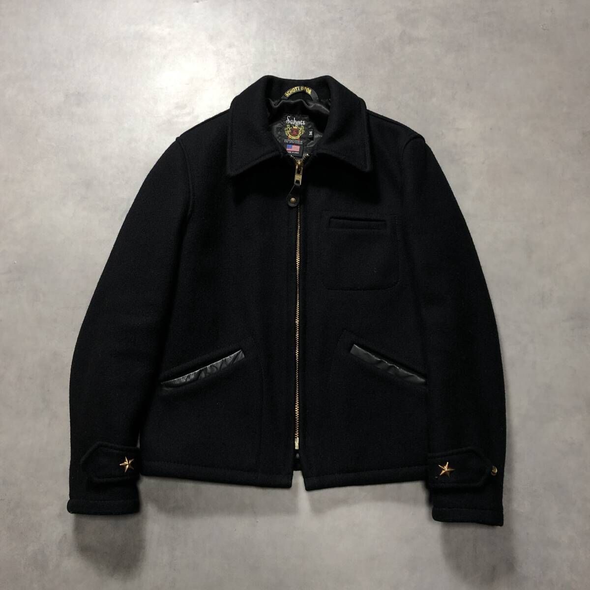 GQ4592◇Schott : USA製 ウールメルトン スタースタッズジャケット◇34