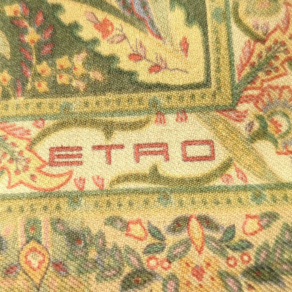 Y エトロ ETRO ストール スカーフ ペイズリー ウール シルク 緑 黄色