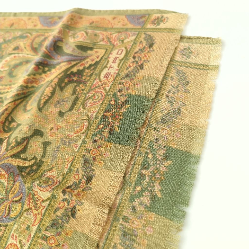 Y エトロ ETRO ストール スカーフ ペイズリー ウール シルク 緑 黄色