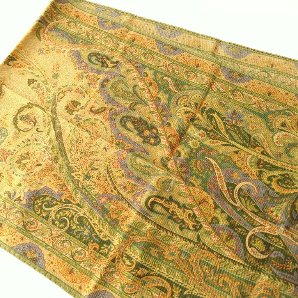 Y エトロ ETRO ストール スカーフ ペイズリー ウール シルク 緑 黄色