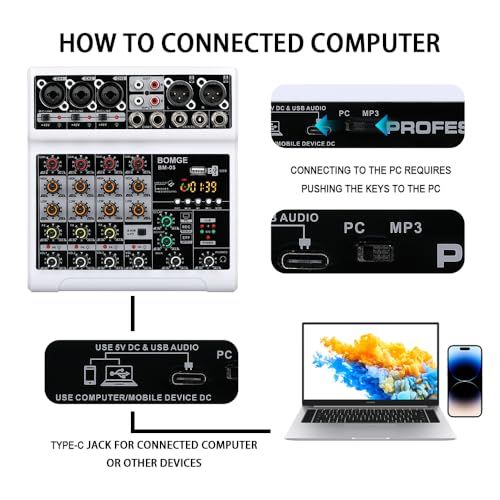  BOMGE オーディオミキサー サウンドボード ミキシングコンソール 5チャンネル デジタル USB Bluetooth エコー遅延効果 48 V Phantom Power ステレオDJミキサー 録音 ライブストリーミング ポッドキャ 001 a 70 c 6 その他 キッチン 食器
