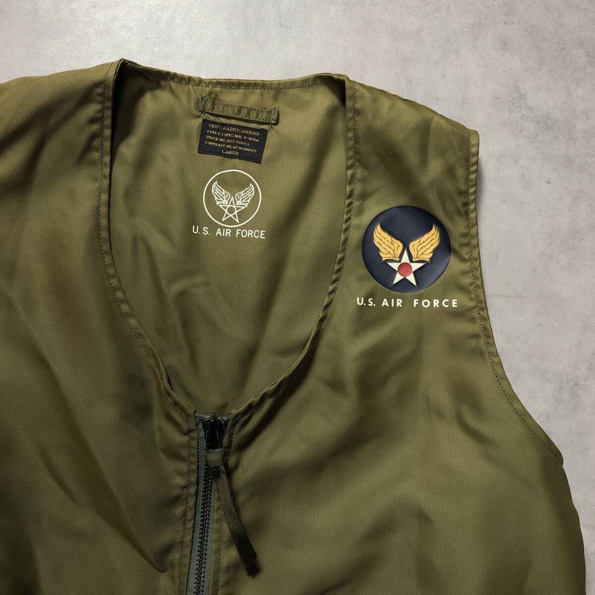 米陸軍航空隊E-1ラジオベストLサイズセージグリーンからー復刻未使用品